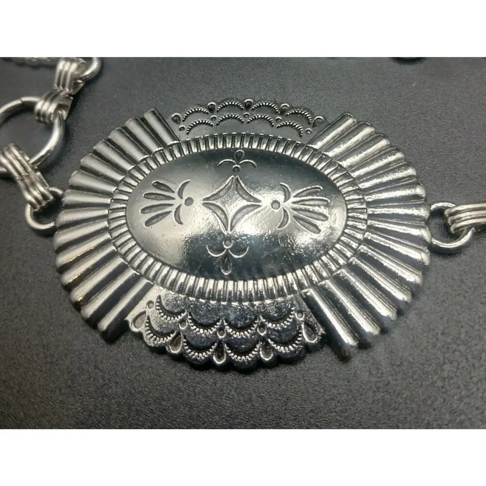 Montana West Rustic Couture Silver Oval Chain Belt - 9 Conchos Plus Size XL-XXL